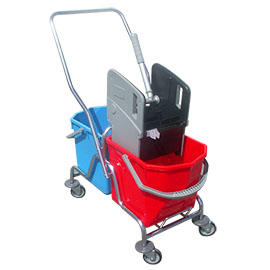 Mopping Set Chromium with press wringer and 2 Buckets Red and Blue 25 lt