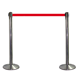 Queue barrier pole INOX with red belt 220cm