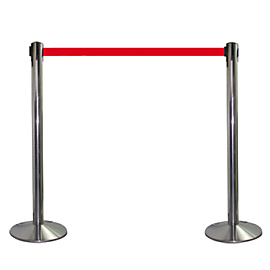 Queue barrier pole INOX Satine with red belt 2.20M