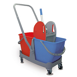 Mopping Set Double Plastic with Buckets  Red and Blue 25lt, press with red lid