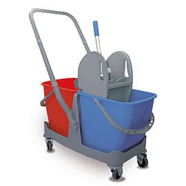 Mopping Set Double Plastic with Buckets Red and Blue 25lt, press with grey lid