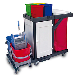 CompleteTrolley Plastic with Double Mopping Set with Cabinet & Bag
