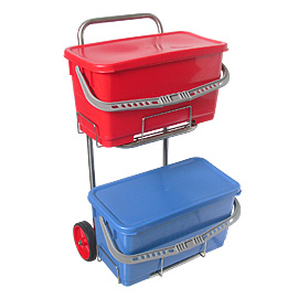 INOX Trolley for Carrying microfiber mops with two Buckets 22lt with lid  L48 x W40 x H94 cm