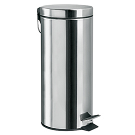 INOX paper bin with straight lid and pedal 30 lt Ø29 x 62 cm